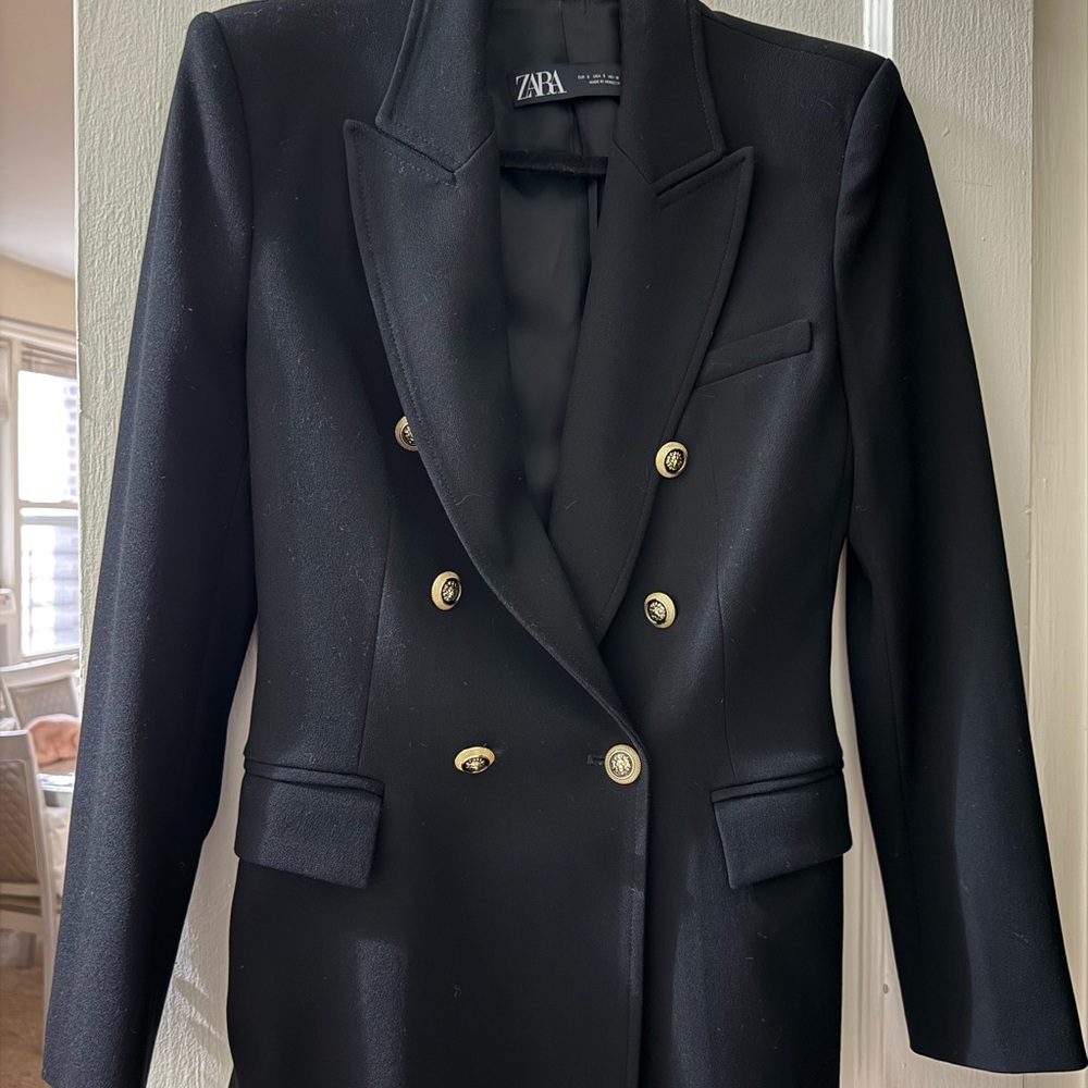 Zara Black Wool Women's Blazer with Gold Buttons